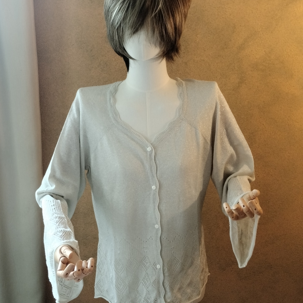 Pamela Dennis Silver Cardigan,Silk & Cashmere